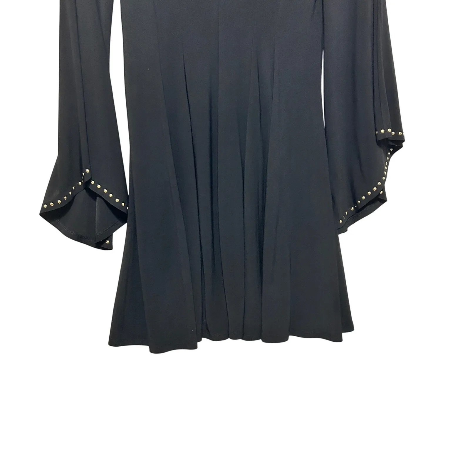 Emma & Michele Women Mini Shift Tunic Dress M Black Studded Bell Sleeve Hippie Size M - Image 4