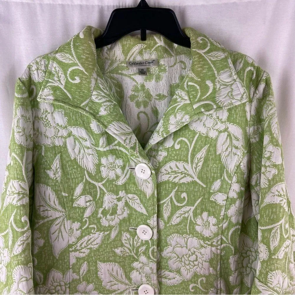 Lime Green Damask Jacquard Floral 3/4 Sleeve Button Front Jacket - Image 4