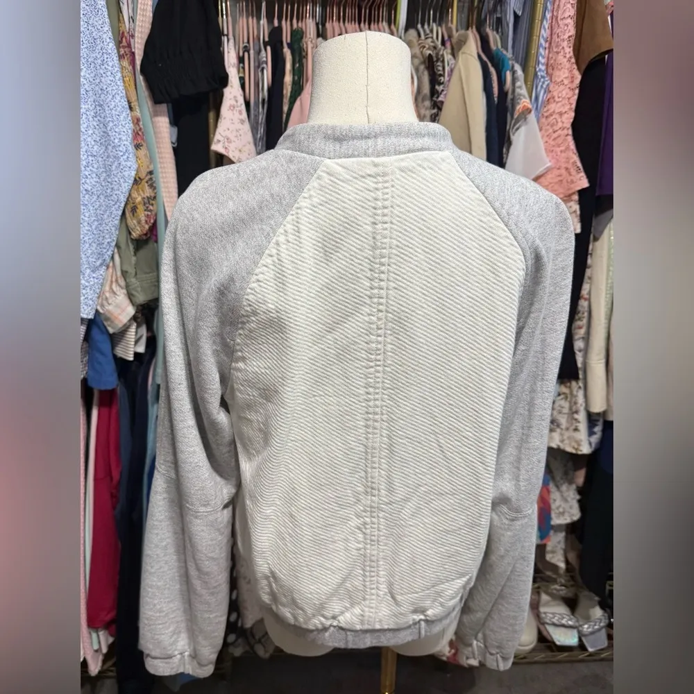 Loft  White and Gray Bomber Jacket with Ribbed Details - Image 3