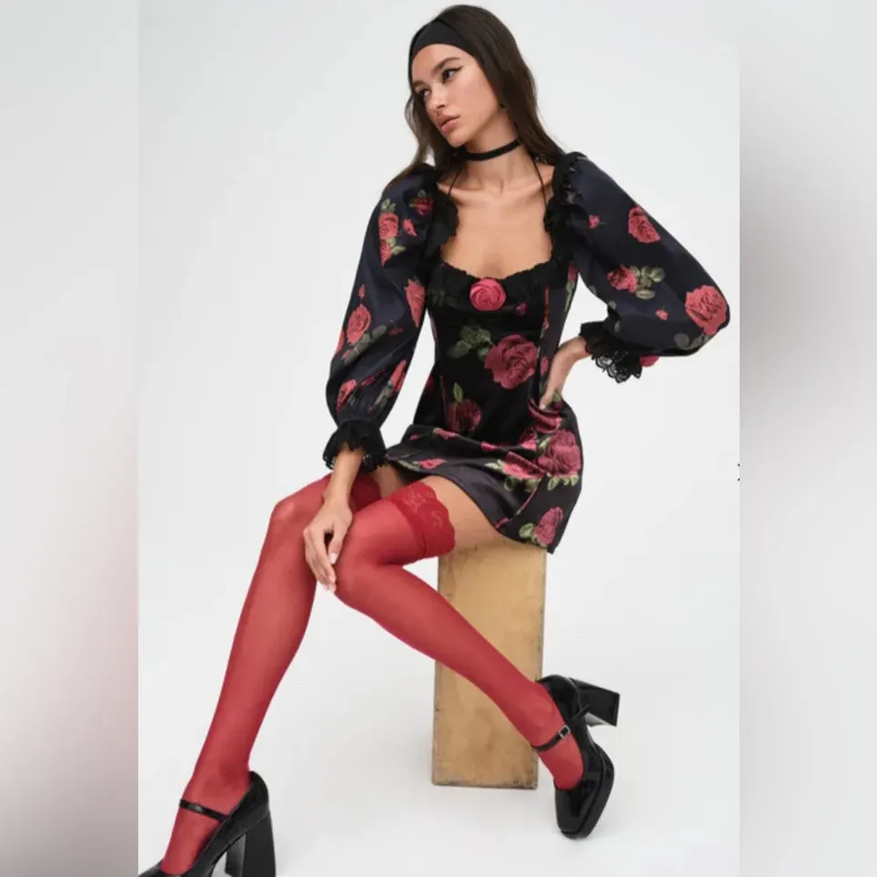 For Love & Lemons Yara‎ Rose Velvet Printed Romance Mini Dress M - Image 2