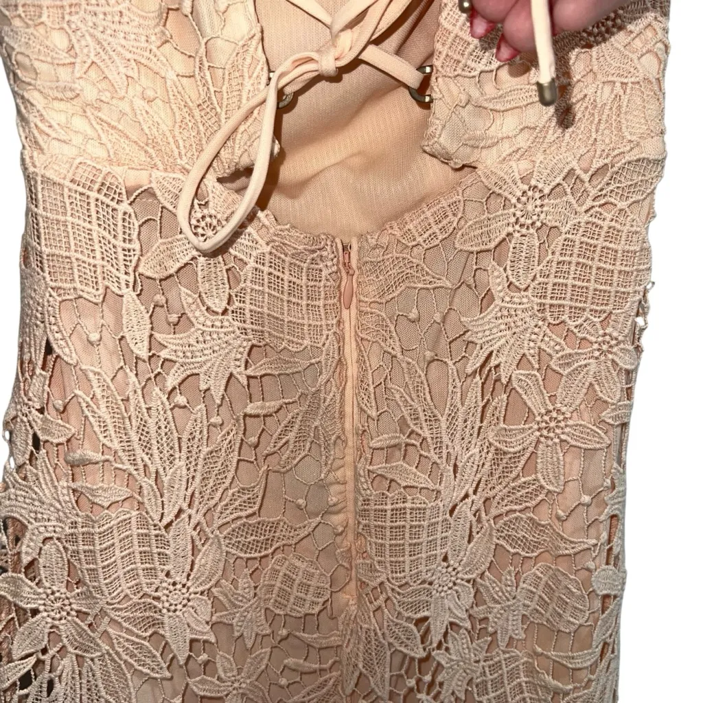 NWT Maria Lucia Hohan Luri Strapless Pineapple Guipure Lace Midi Dress Marzipan - Image 8