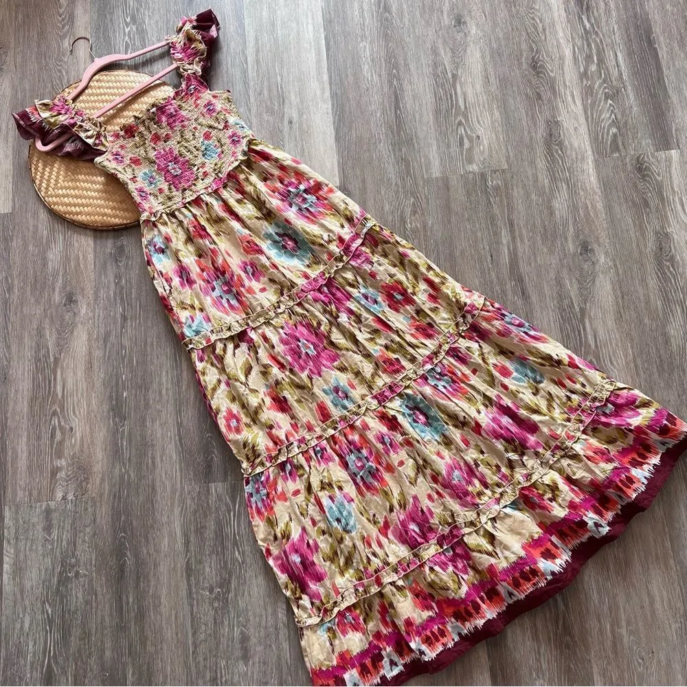 Nwt house of Harlow 1960 smocked tiered boho printed maxi dress women’s size S - Image 3