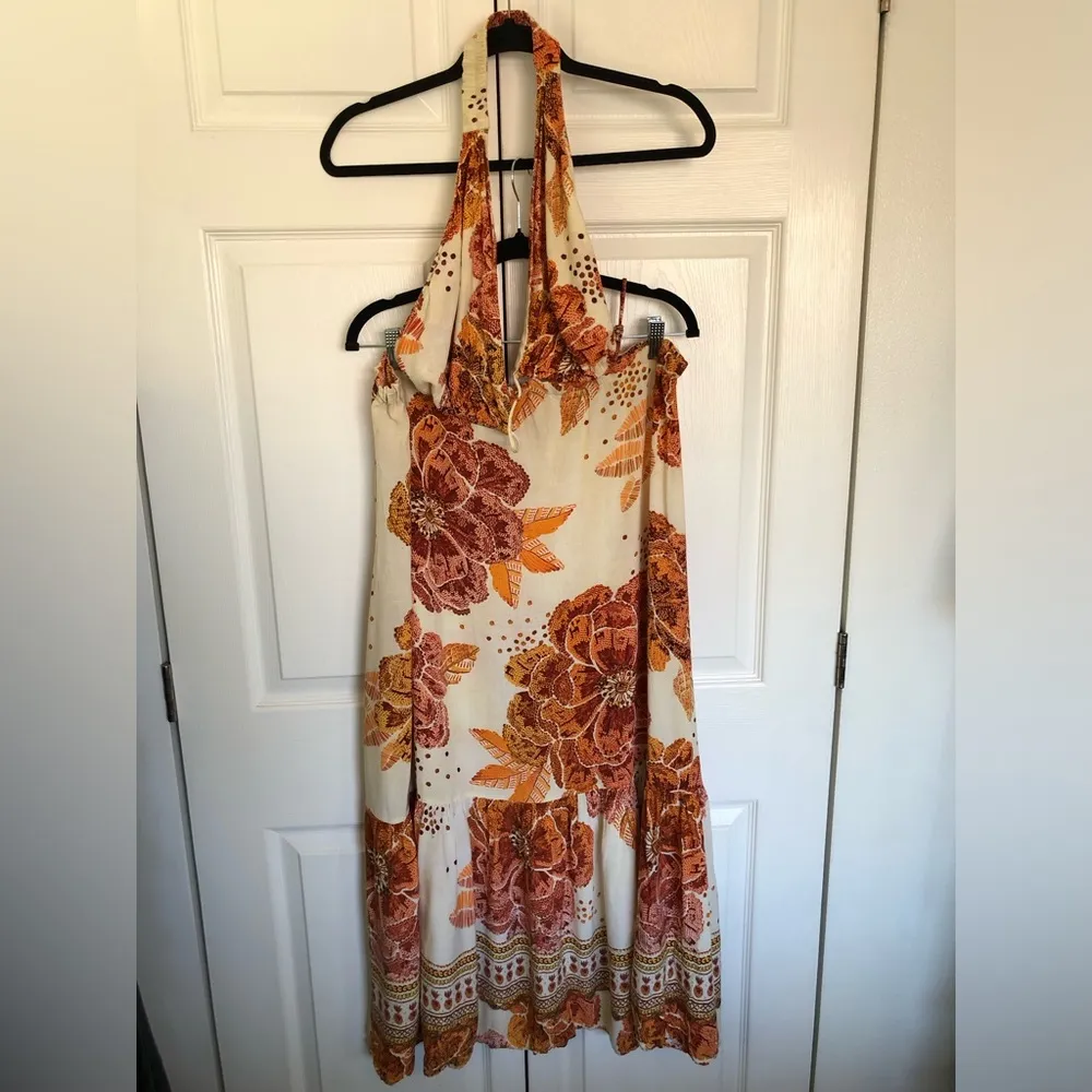 Farm Rio x Anthropologie Cutout Floral Maxi Dress in Neutral Motif Size L - Image 4