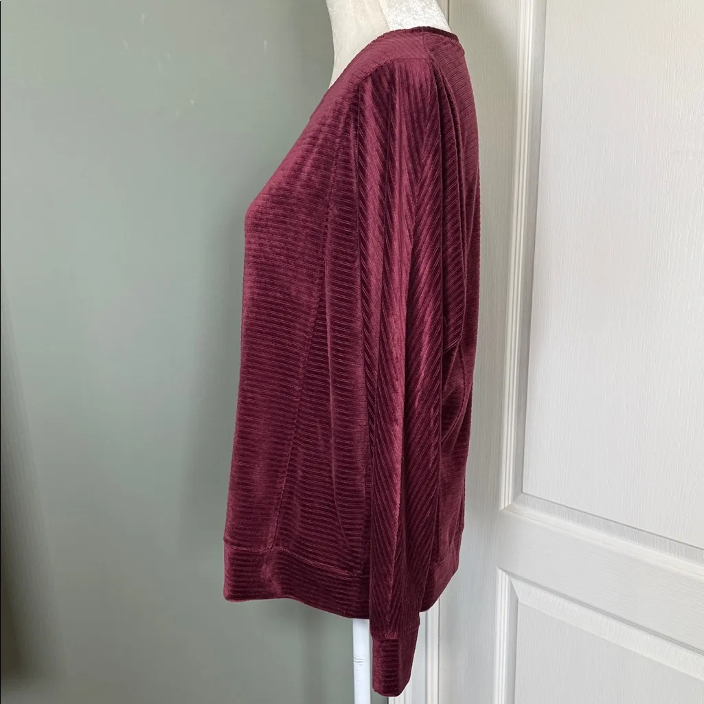 Jane and Delancey Long Sleeve Ribbed Velvet Top Burgundy Size M Stretchy Knit - Image 3
