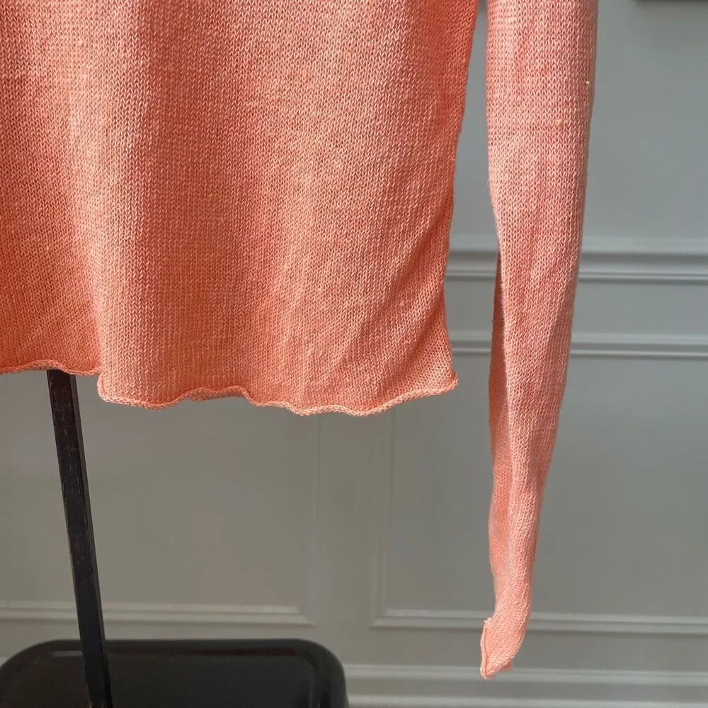 Eileen Fisher Orange Sherbet 100% Linen Knit Top Sweater S - Image 4