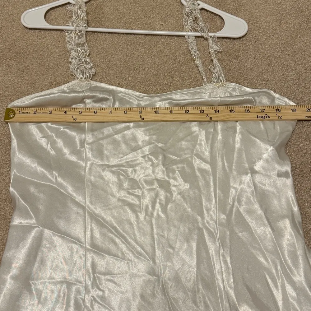 Vintage 1980s White Slip Dress Size Large Lace Floral Beaded Y2K Bridal goth - Image 10