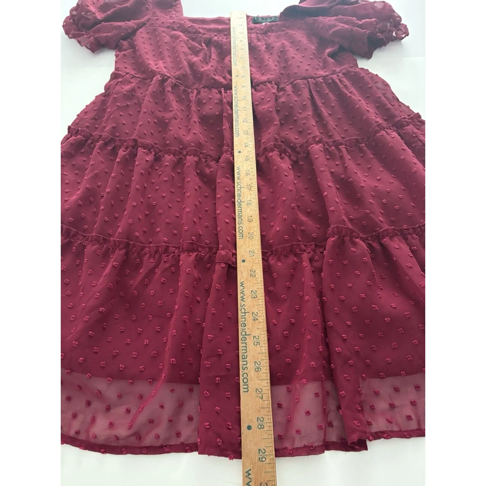 Trixxi Dress Size Large Burgundy Swiss Dot Tiered Puff Sleeve Cute Goth Babydoll - Image 7