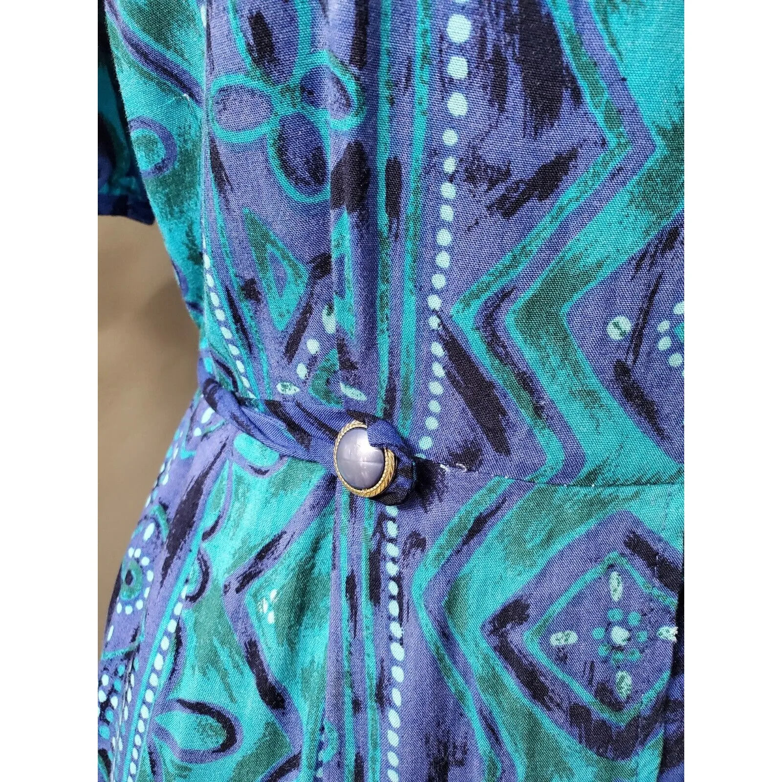 Vintage Coco Bianco Blue 100% Rayon Round Neck Short Sleeve Maxi Dress Size 12 - Image 6