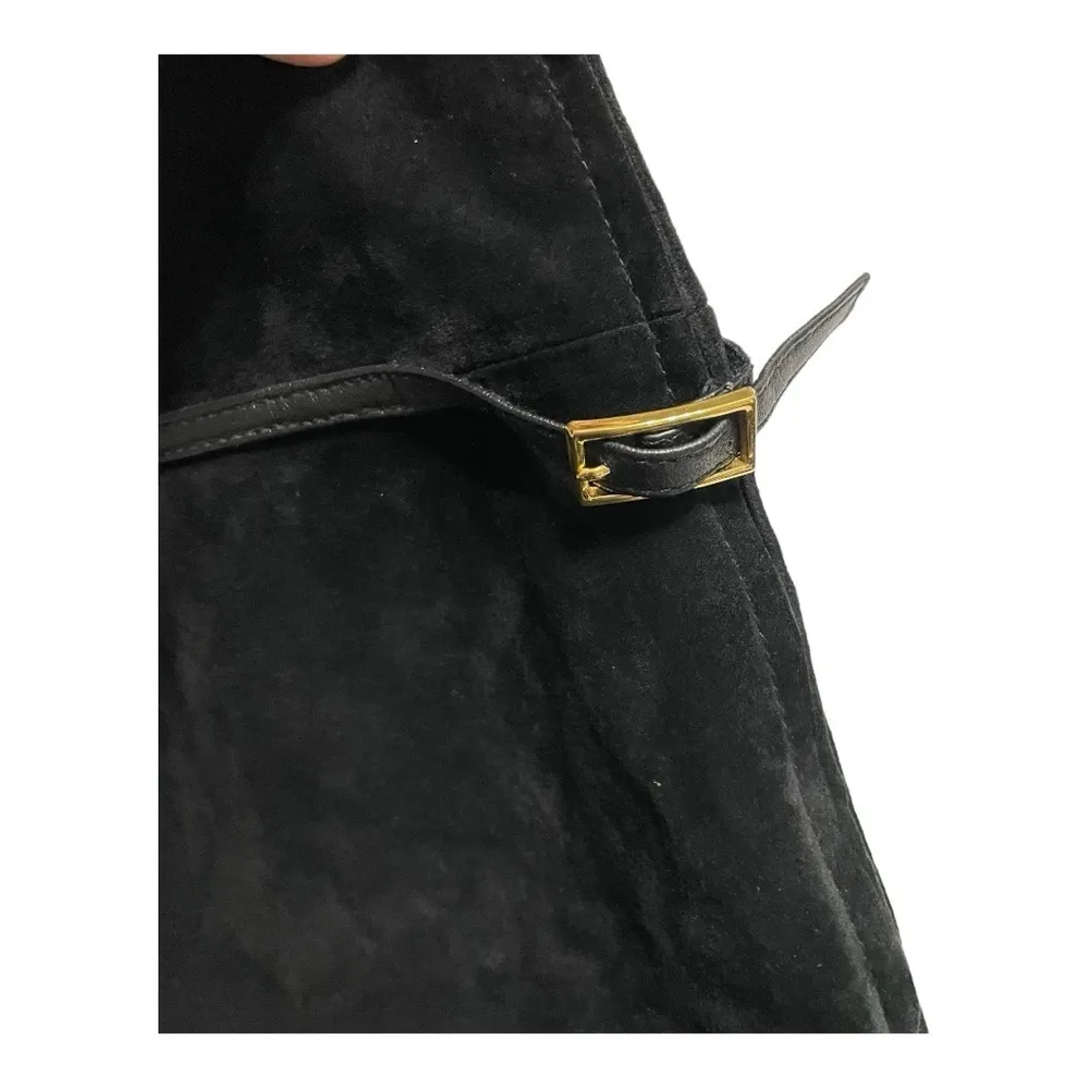 Vintage Margaret Godfrey Black Suede Leather Skirt Midi Black Suede Skirt Sz 10 - Image 4