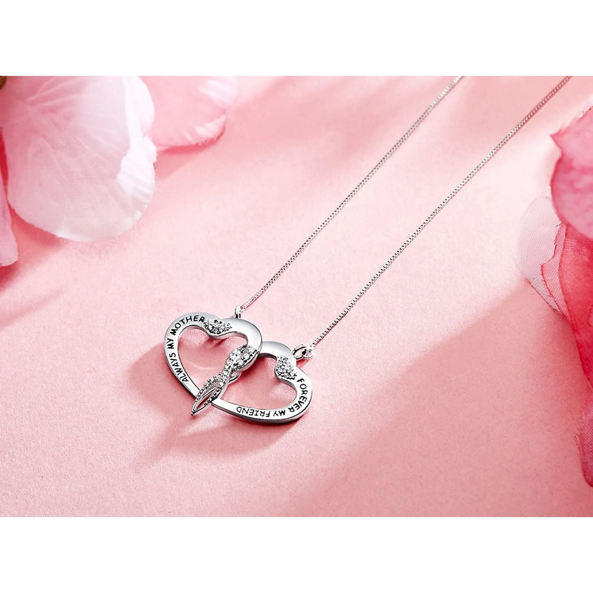 Always My Mother Forever My Friend”Love Heart Necklace, 18" Special Jewelry Silver - Image 2