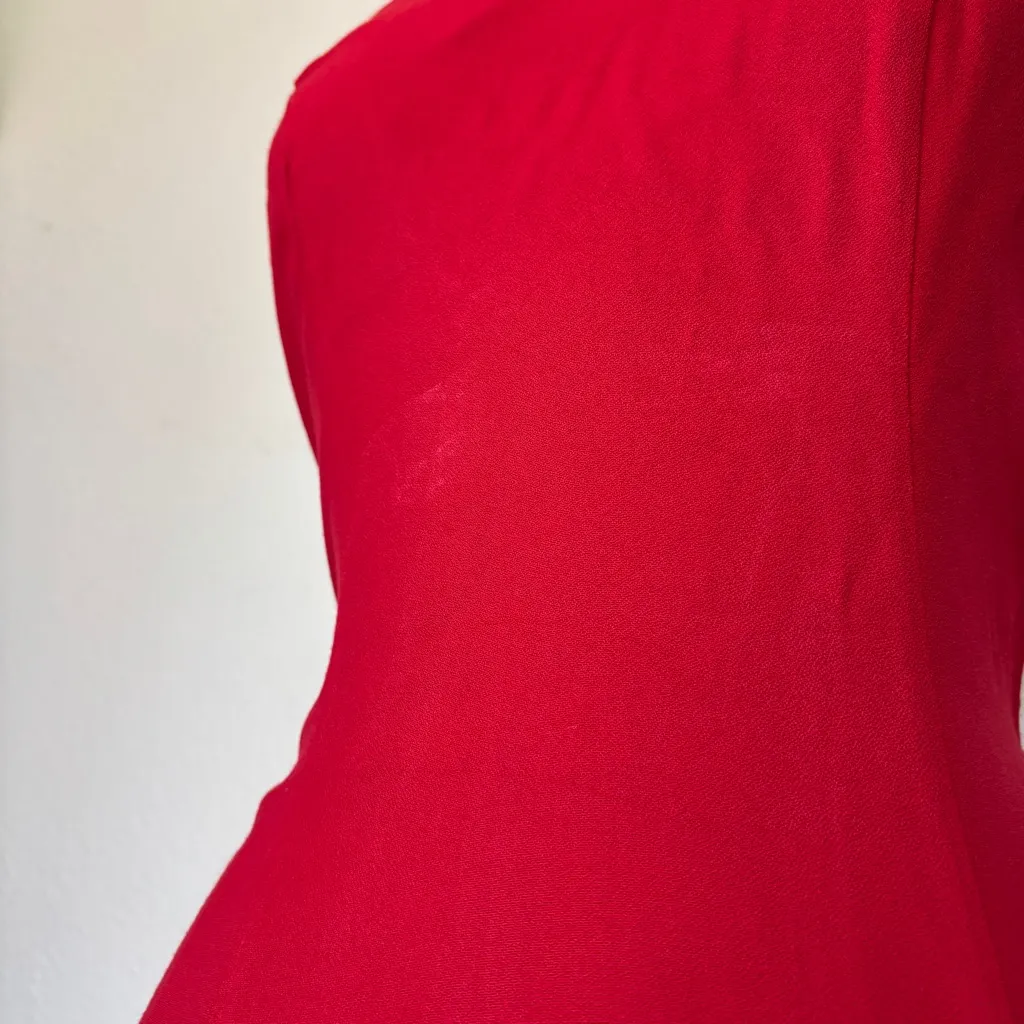 Vintage Solid Red Sleeveless Full Length Strappy Rhinestone Formal Dress Size 12 - Image 3