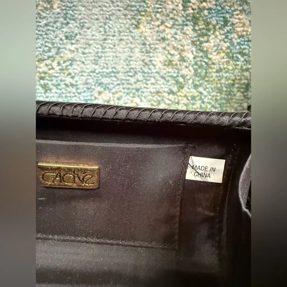 Vintage Caché small black satin wrist loop rope evening bag - Image 8