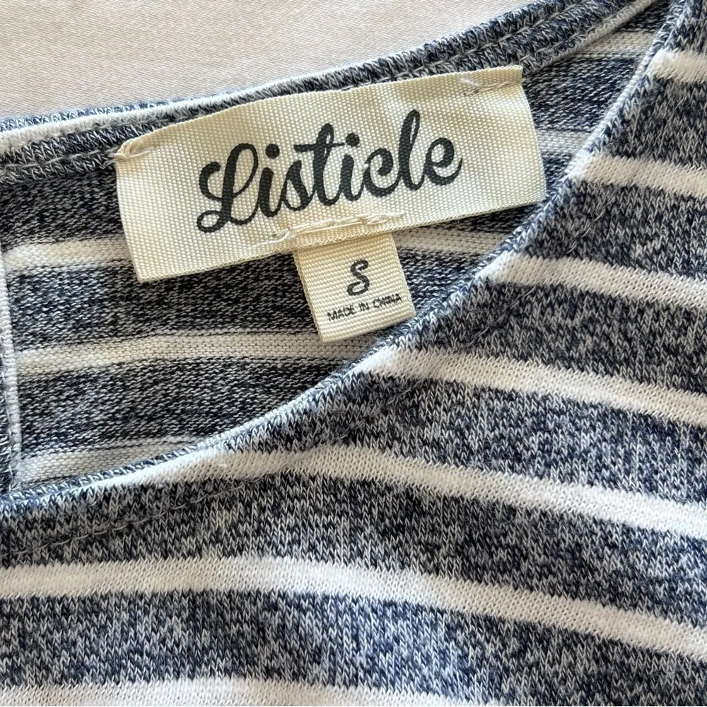 LISTICLE Gray/Blue & White Striped Knit Short Cuffed Sleeved Tulip Dress Sz S - Image 13