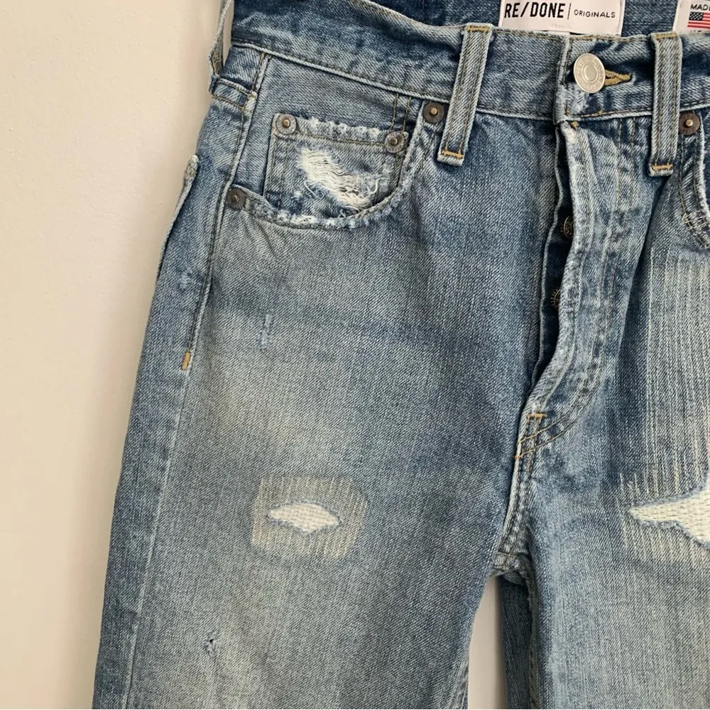 EUC Re/Done Originals High Rise Ankle Crop Light Repair Distressed Jeans Size 23 - Image 9