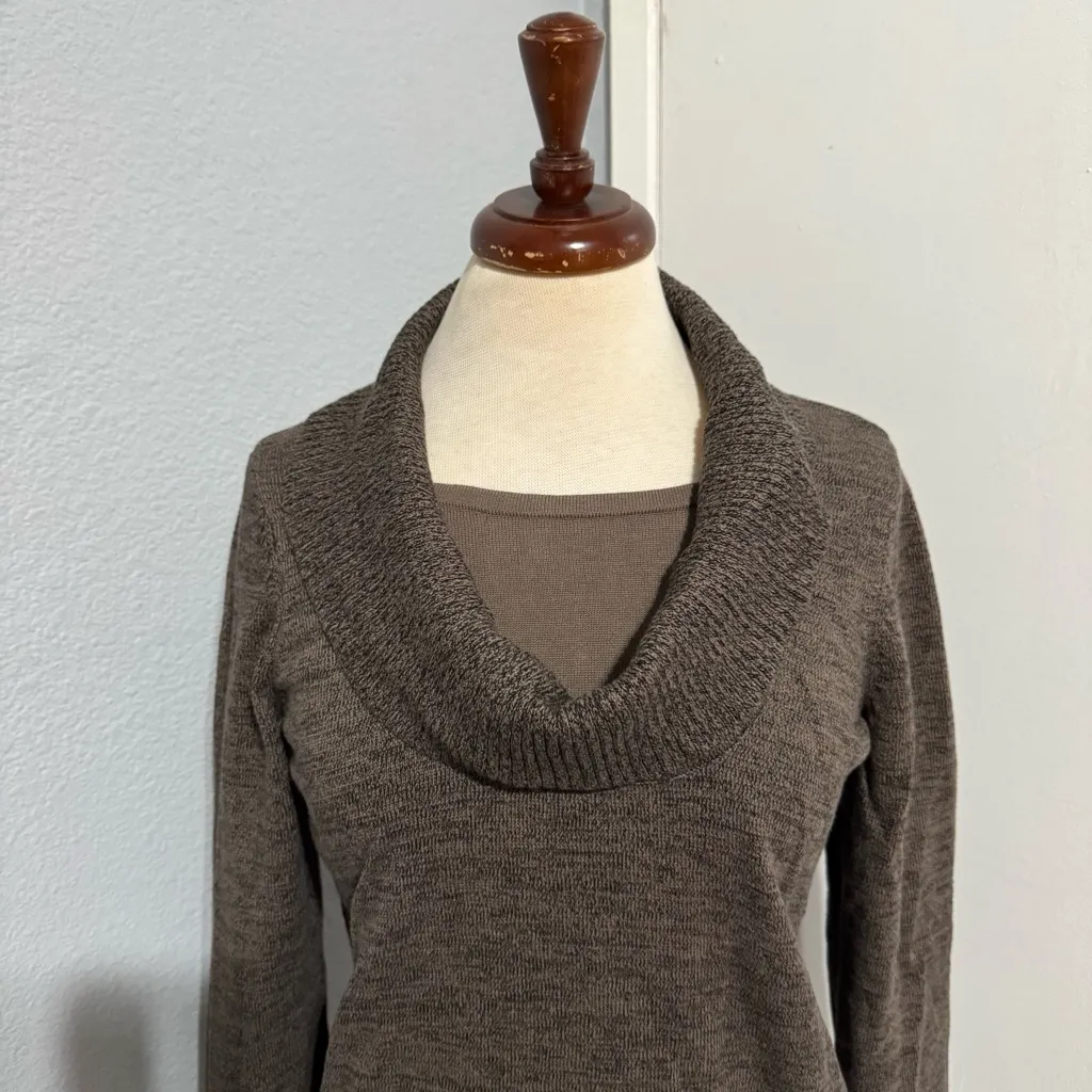 Christopher & Banks Women Dark Brown Cowl Neck Long Sleeve Sweater Sz M Petite - Image 2