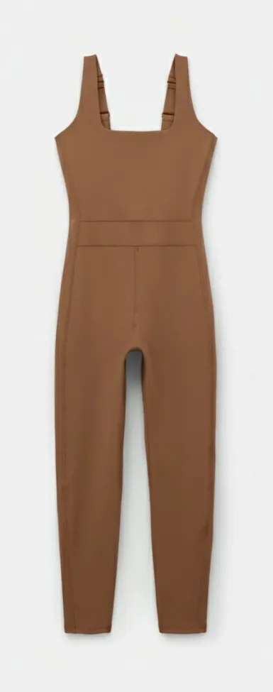 NWT Girlfriend Collective EARTH Square Neck Luxe Paneled Unitard brown Sz S - Image 1