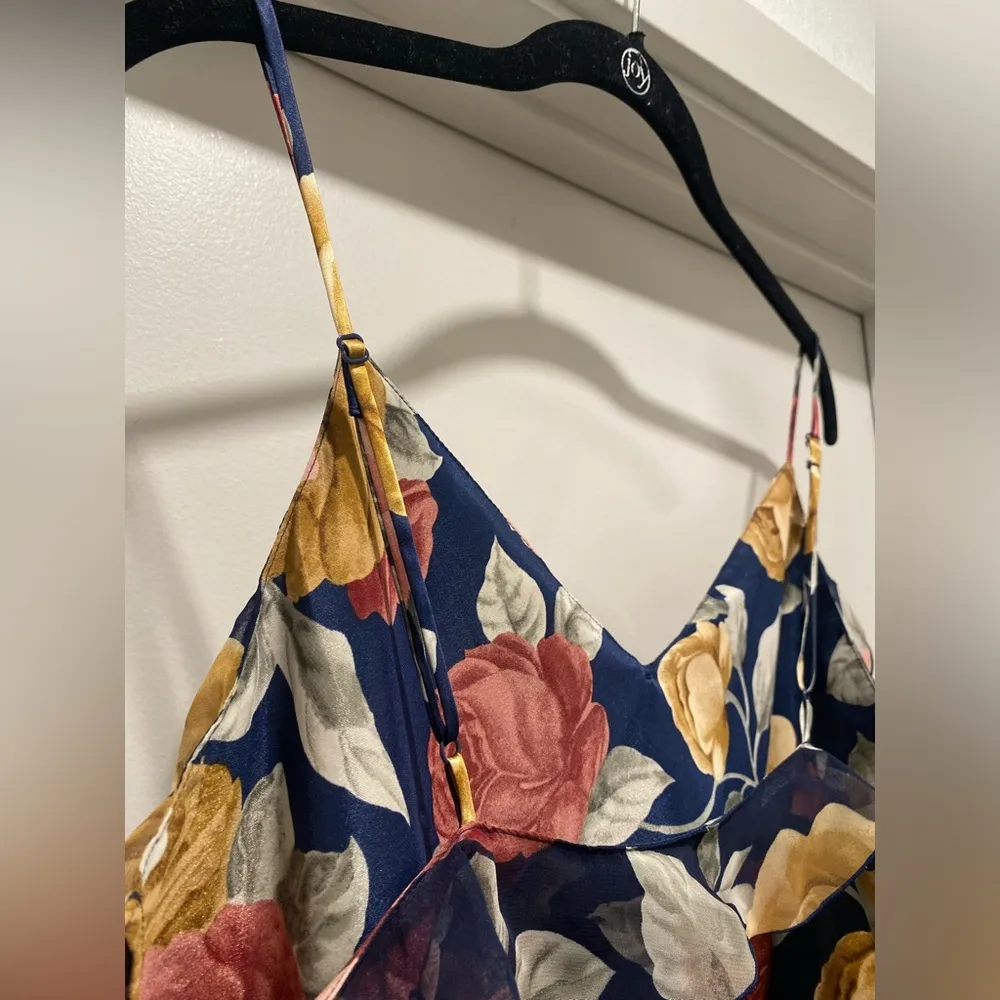 VTG 90s Y2K 2000s  Navy Blue Floral Printed Cami Tank Top - M - Image 9