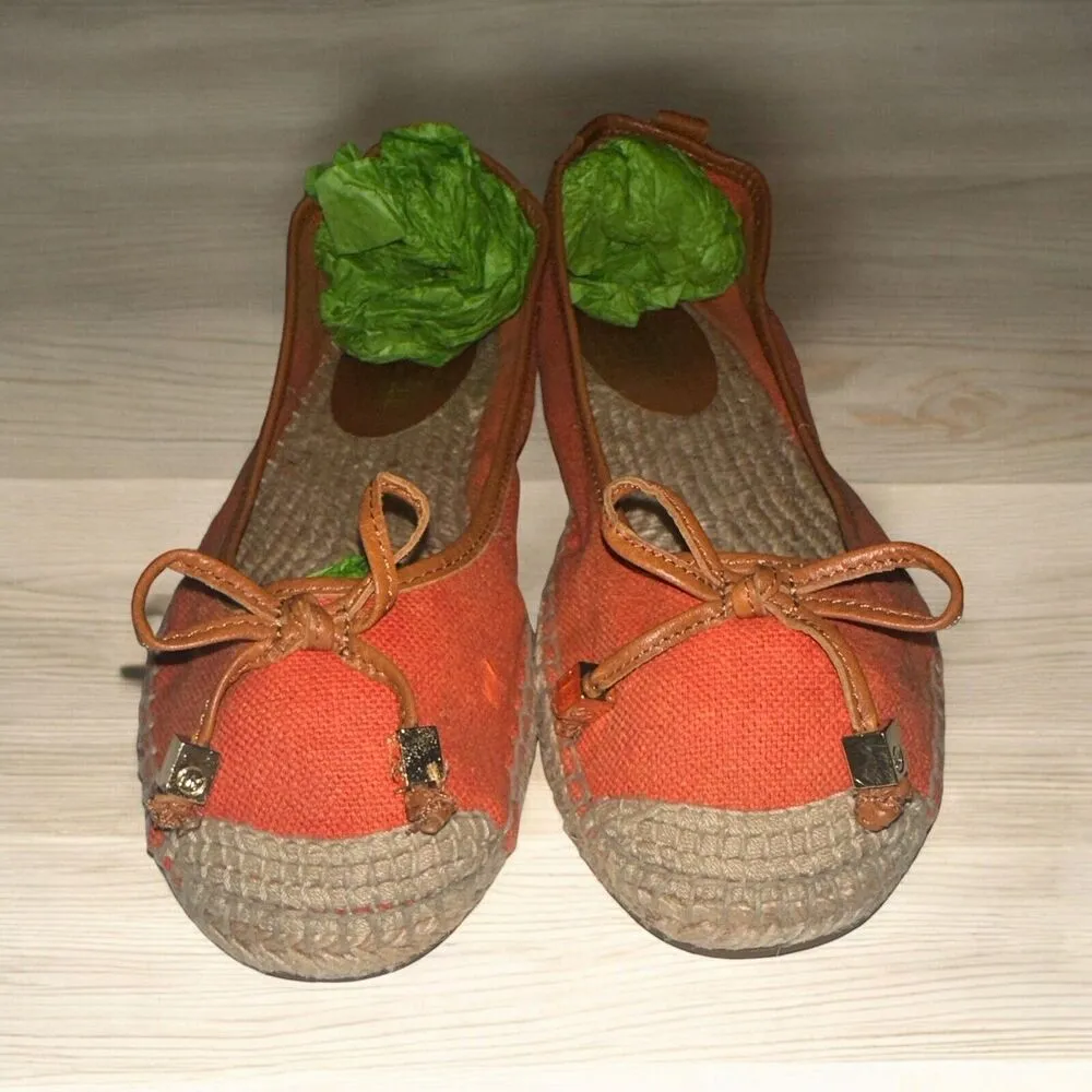 Michael Kors Women's Orange Meg Canvas Espadrilles Bow Ballet Flats Shoes 9M - Image 2