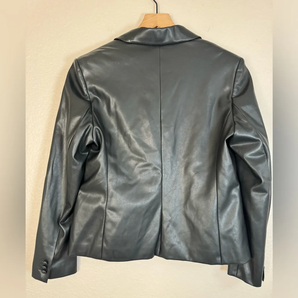 Express Women's Faux Leather Black Blazer Jacket size Large  $158 - Image 9