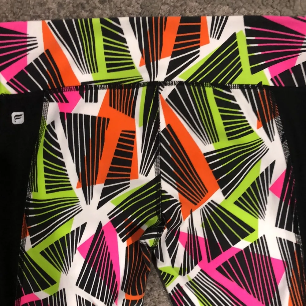 Fabletics tribal penzy print capri legging jogger in neon orange, pink and green - Image 4