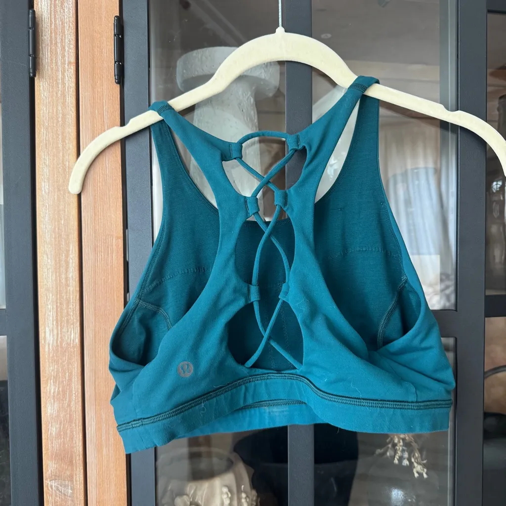 Lululemon Tied To It Bra Royal Emerald teal laceup high neckline luxtreme sports - Image 3