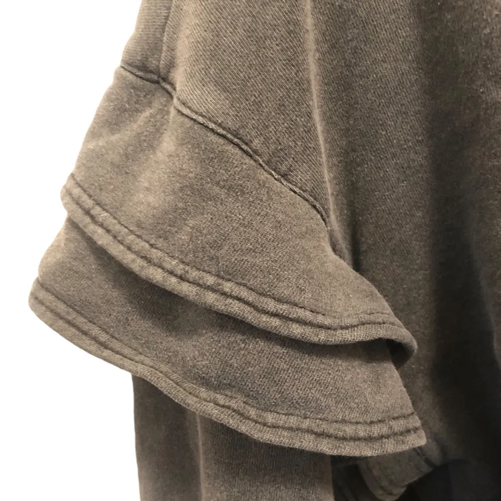 7 For All Mankind Ruffled Shoulder Crop Sweatshirt Sz. S Gray Raw Seams Casual - Image 6