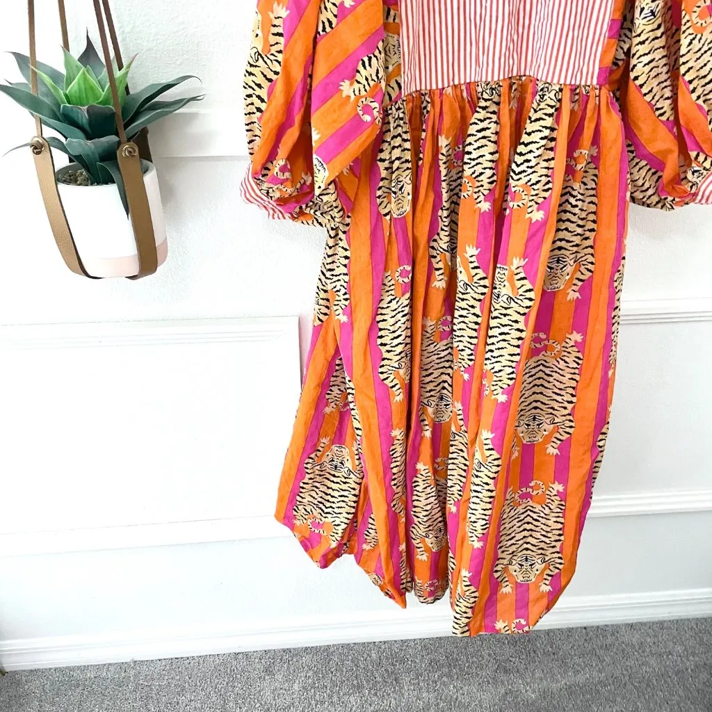 Indian Soft Cotton Animal Print Summer Dress Night Midi Girl Size S Red - Image 5