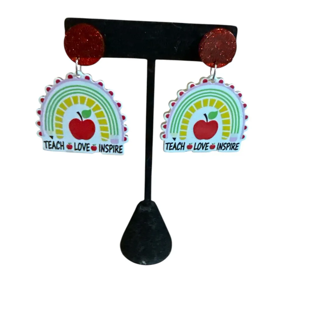 3/$20 Colorful Rainbow Teacher Earrings - Image 3