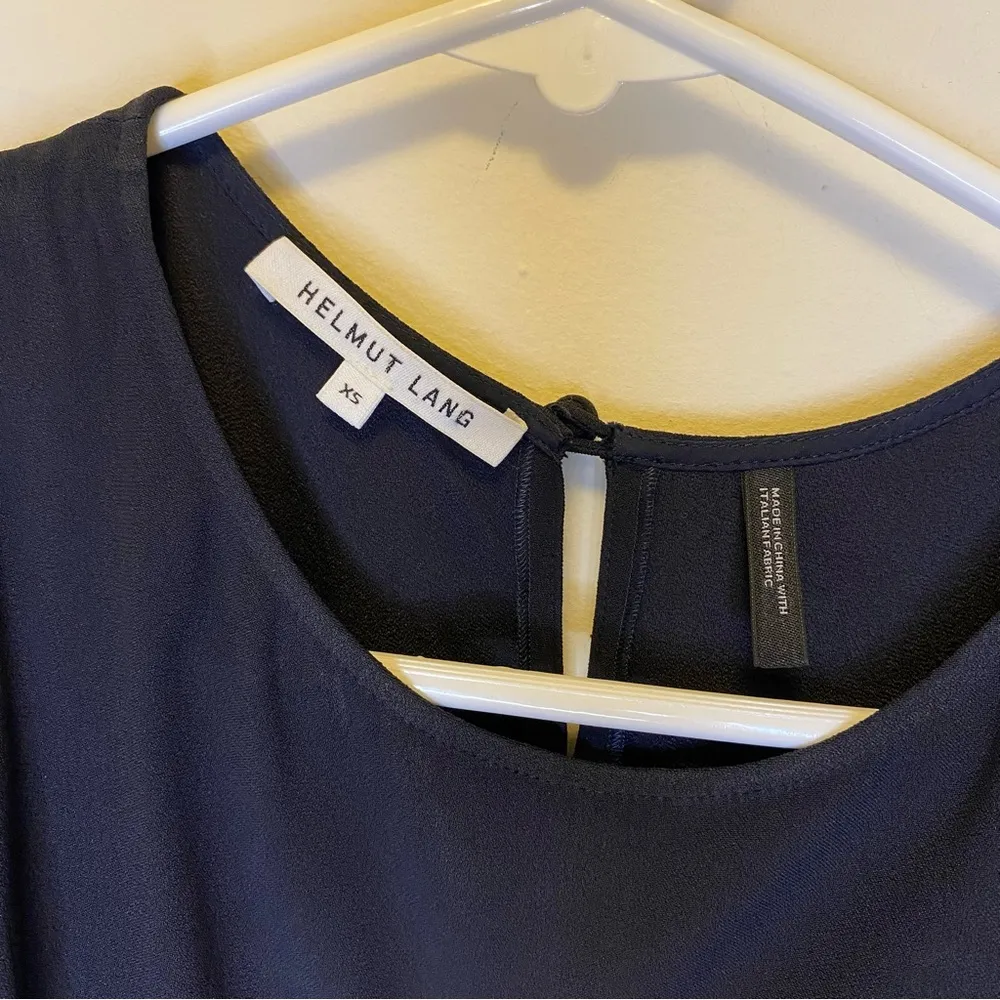 HELMUT LANG Tie Sleeve Asymmetrical Satin Crepe Midi Shift Dress in Black Sz XS - Image 6