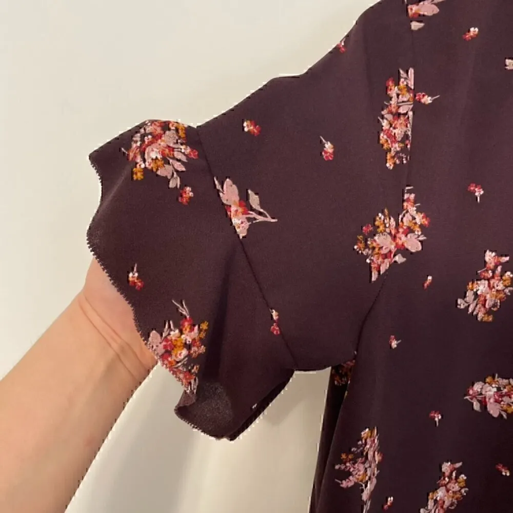 MAURICES Floral Bar Back Shift Dress Plum Purple Multi Short Sleeve Mini Fall S - Image 7