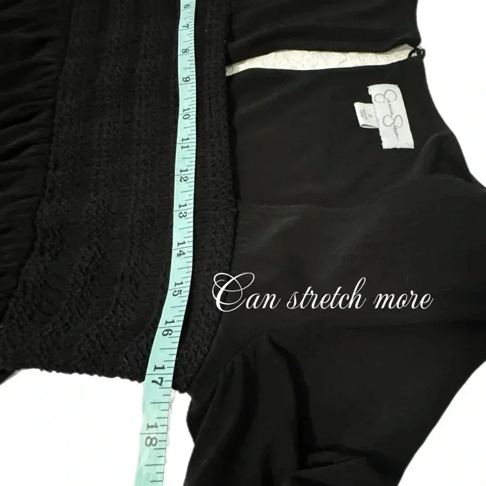 Jessica Simpson Soft Long Sleeve Black Dress Smocked Mini Square Neck Women’s 6 - Image 8
