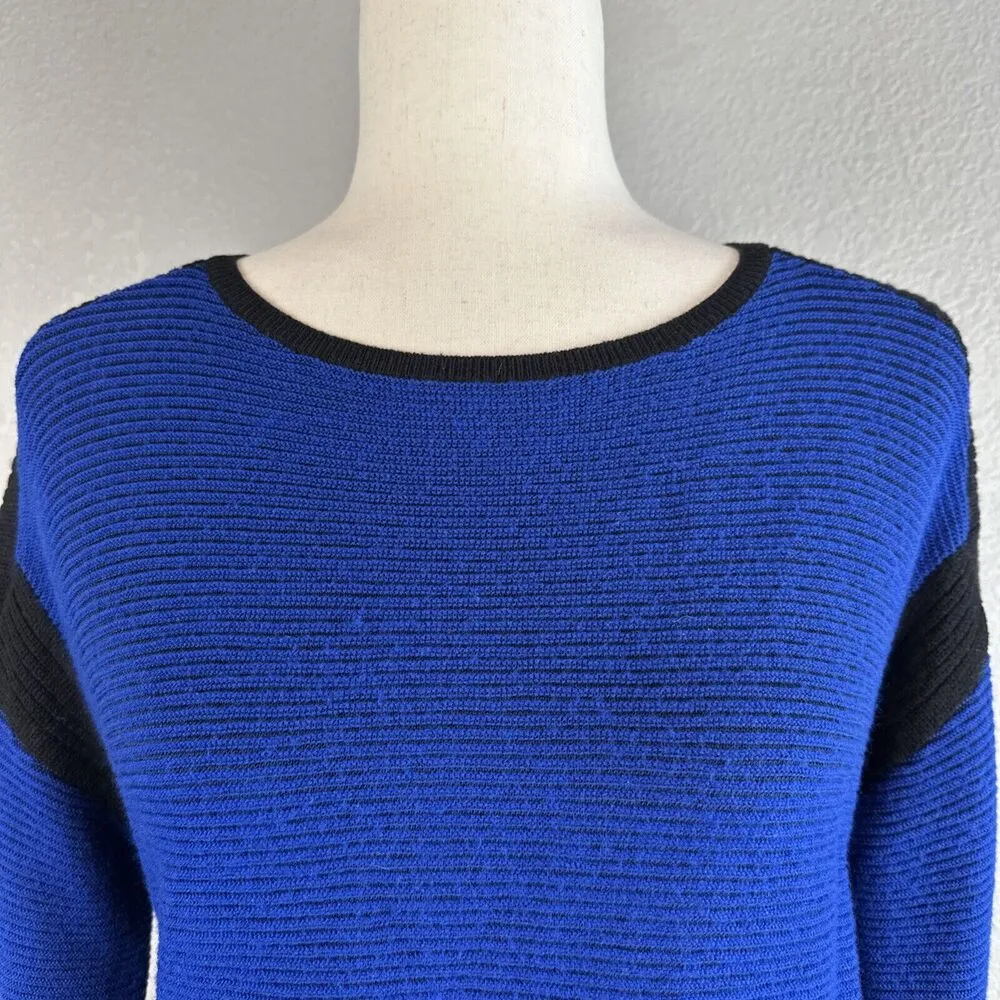 St. John Womens Bateau Neck Sweater Size 8 Cobalt Blue Black Wool Santana Knit - Image 2