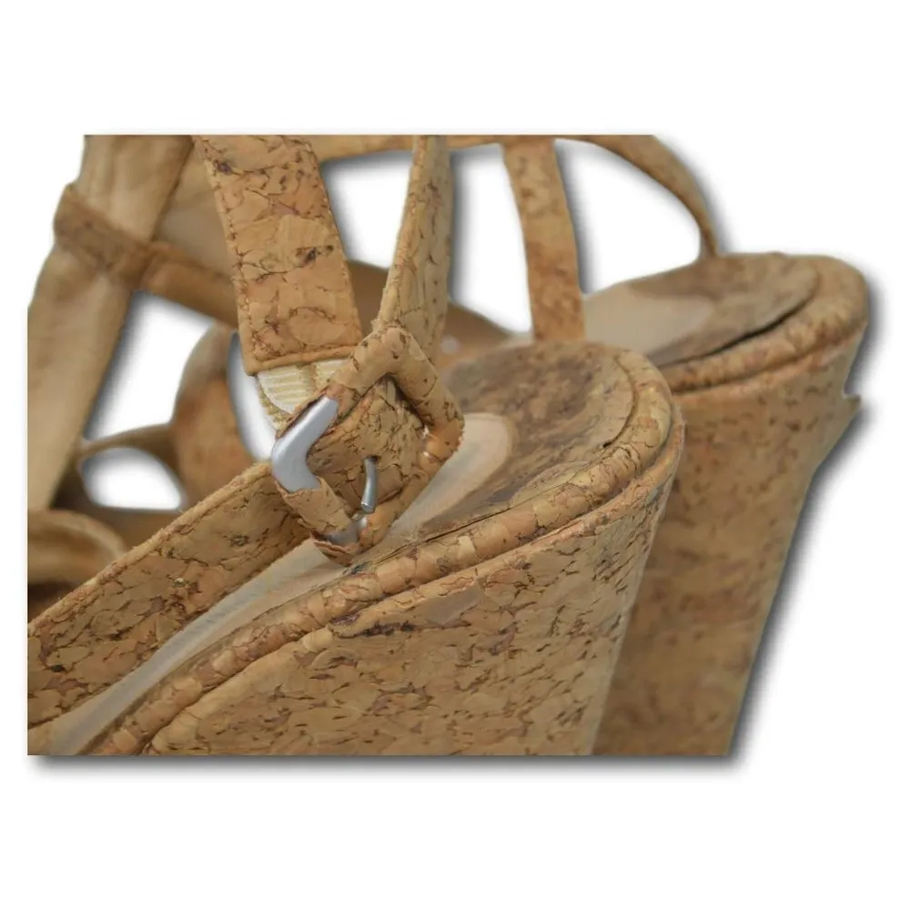 Christian Loboutin Cork Ankle Strap Wedge Block Heel Sandals Shoes Size: 38 / 8 Tan Size undefined - Image 3