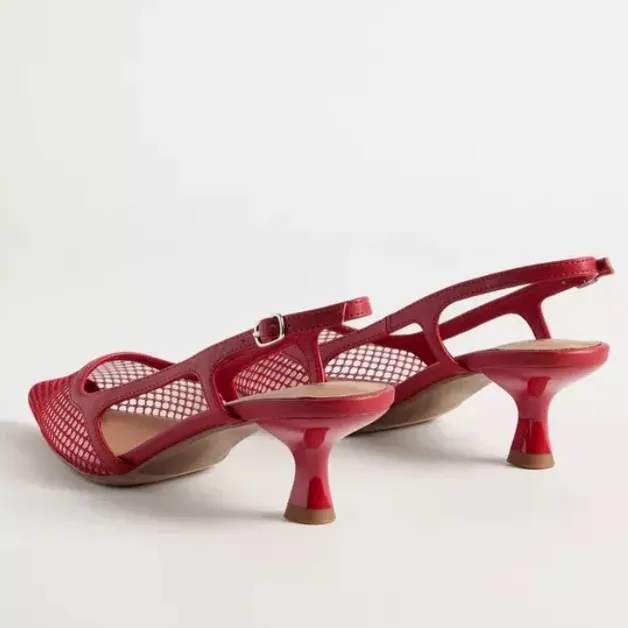 Red Mesh Slingback Kitten Heels - Image 3