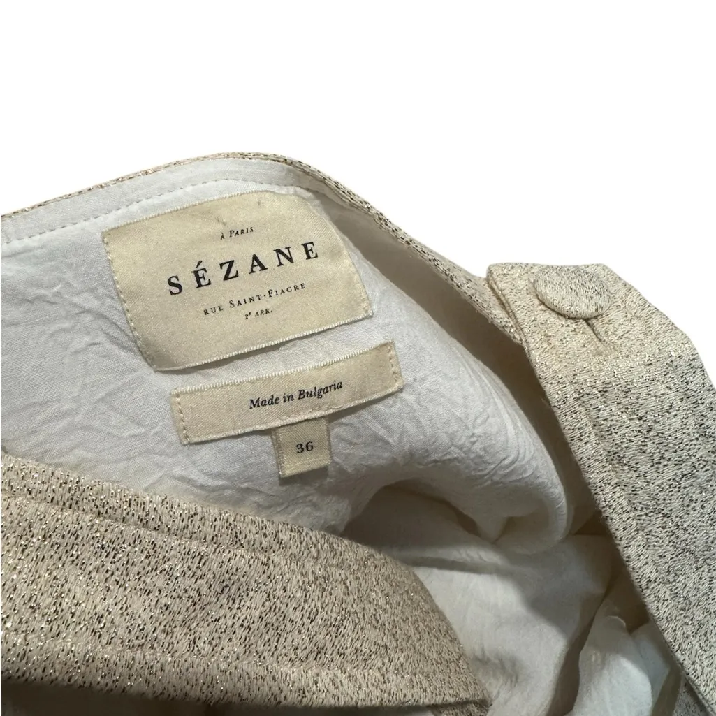 Sézane Lizzie Textured Jacquard Drop Waist Dress Gold Beige Size 36 (4-6) Small - Image 6