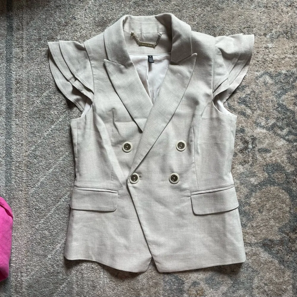 White House Black Market Ruffle Cap Sleeve Double Breasted Waist Coat Vest - Image 2