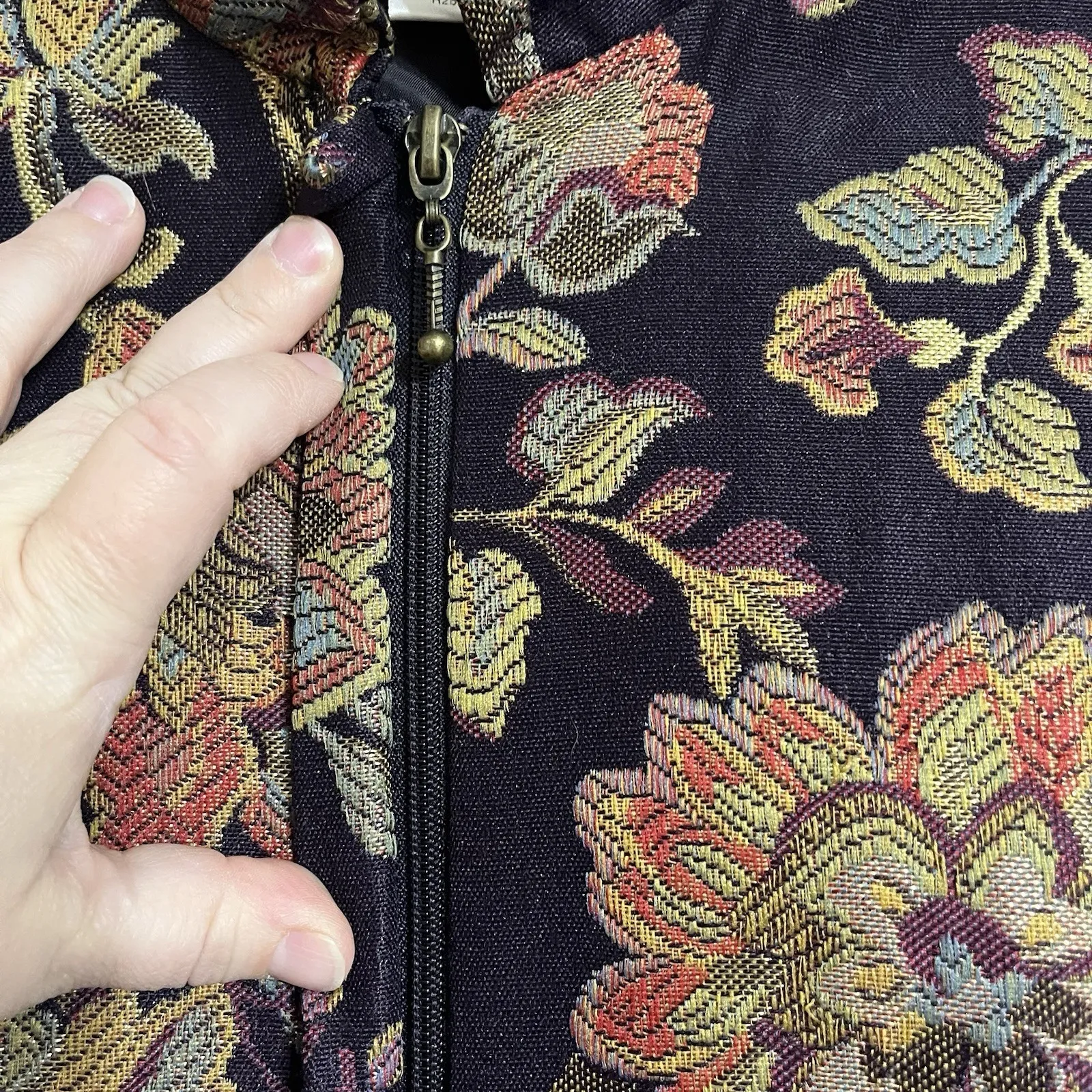 Coldwater Creek Women Full Zip Floral Embroidered Tapestry Jacket Size Large - Image 3