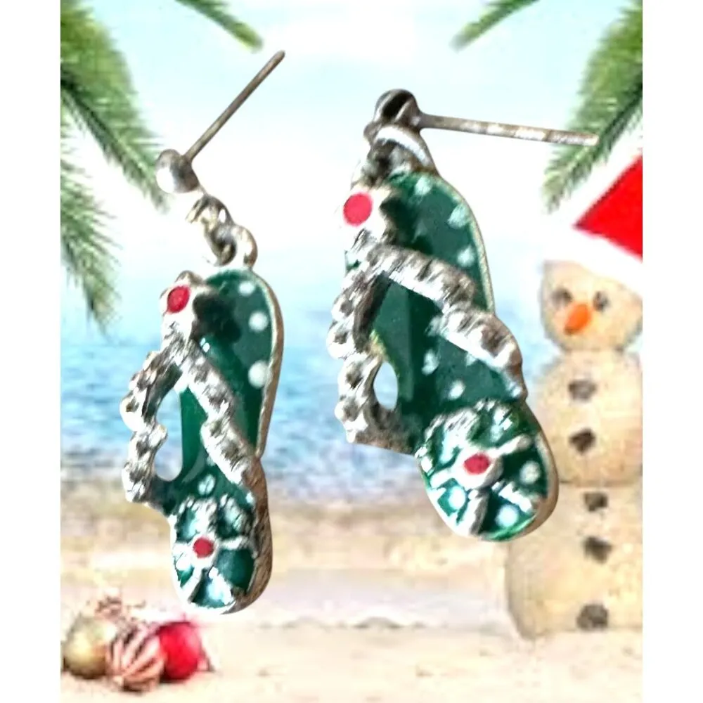 Christmas Flip Flop Earrings Thongs Dangle Posts Beach Cruise Island Va… Green - Image 5