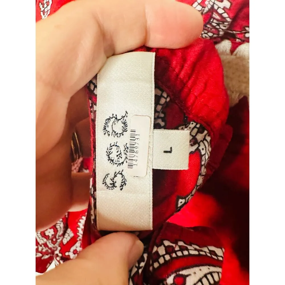 SEA Theodora Red Paisley Bandanna Print Tie Back Puff Sleeve Top Size Large - Image 11