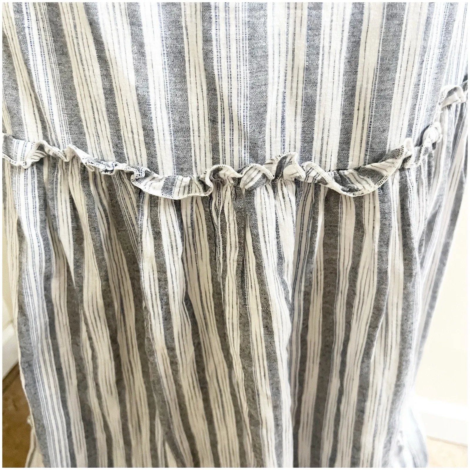 Lulus Vacay Babe Grey White Striped Halter Ruffle Maxi Dress S Bohemian Beach - Image 14