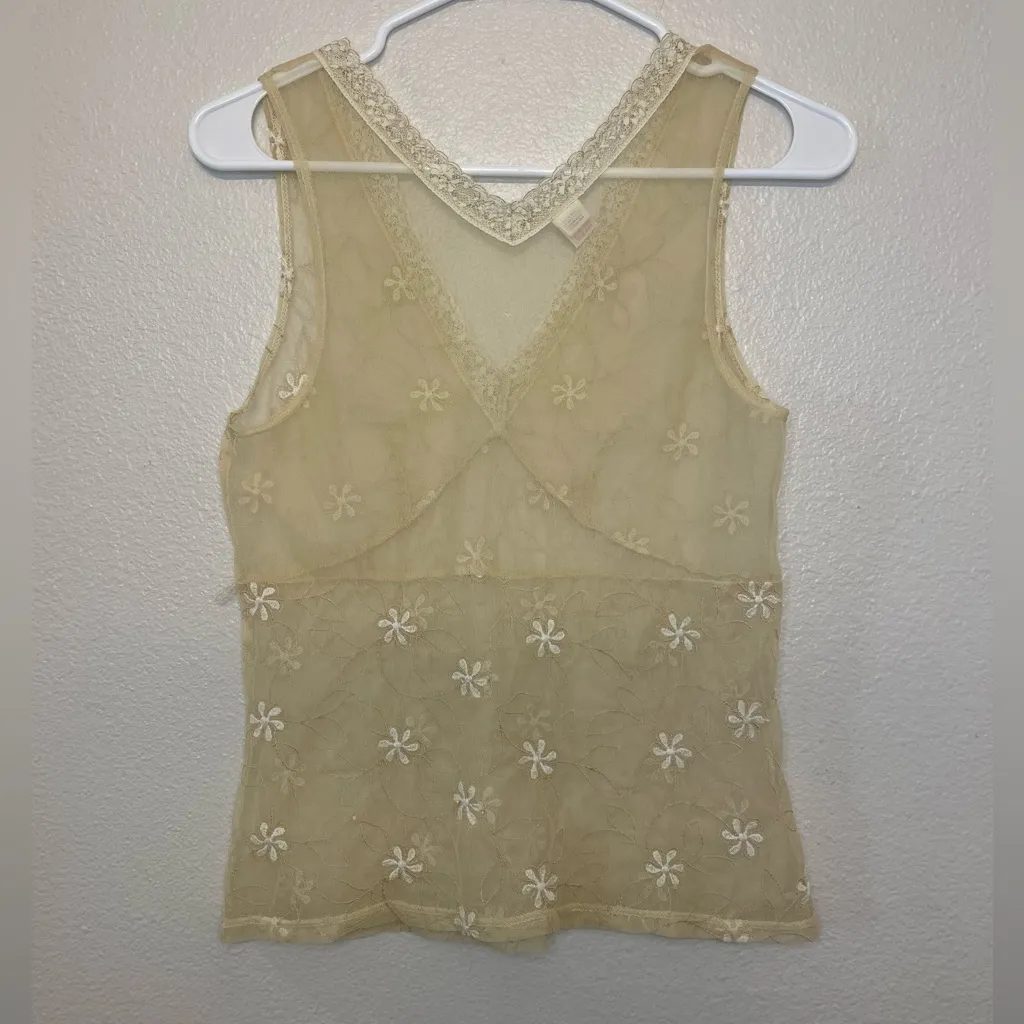 Only Hearts by Helena Stuart Y2K Cream Floral Lace Sheer Top Size‎ S - Image 4