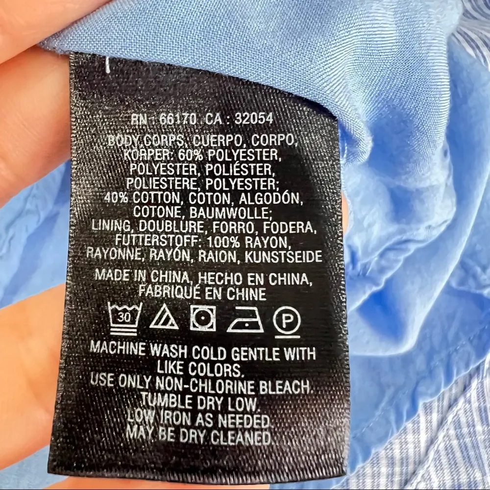 Anthropologie HD In Paris Blue Cotton Striped Ruffle Off Shoulder Dress Sz XL - Image 5