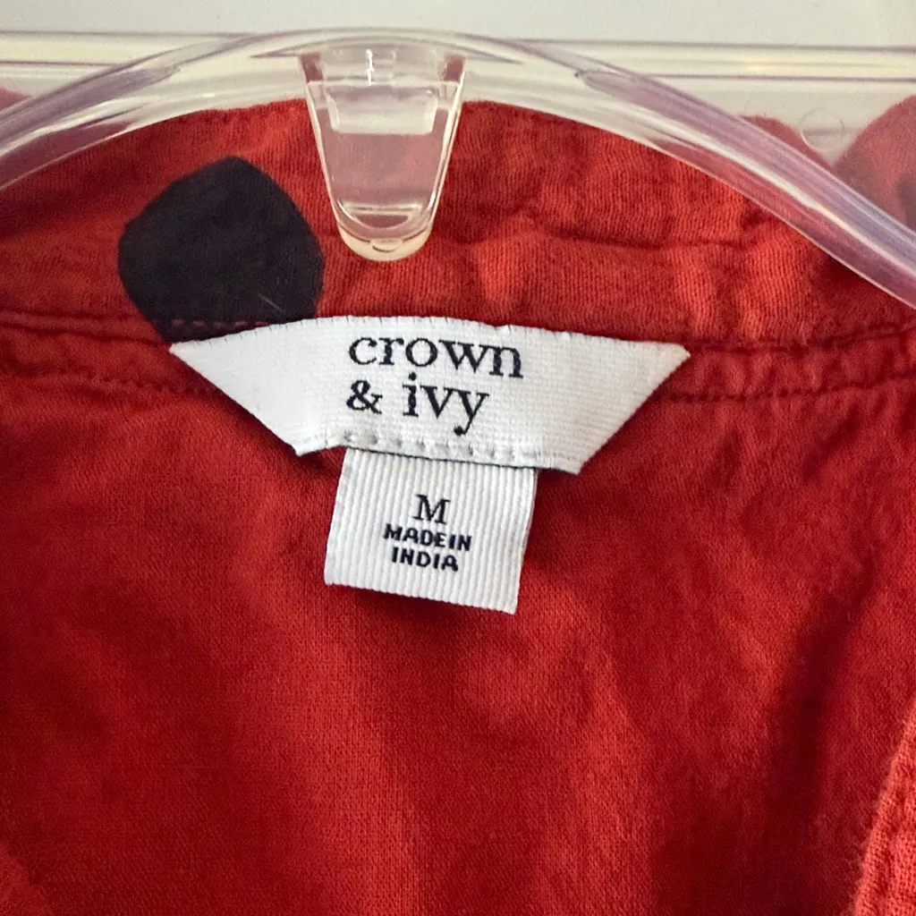 Crown & Ivy Orange and Black Polka Dot Pom Pom Dress Size M - Image 2