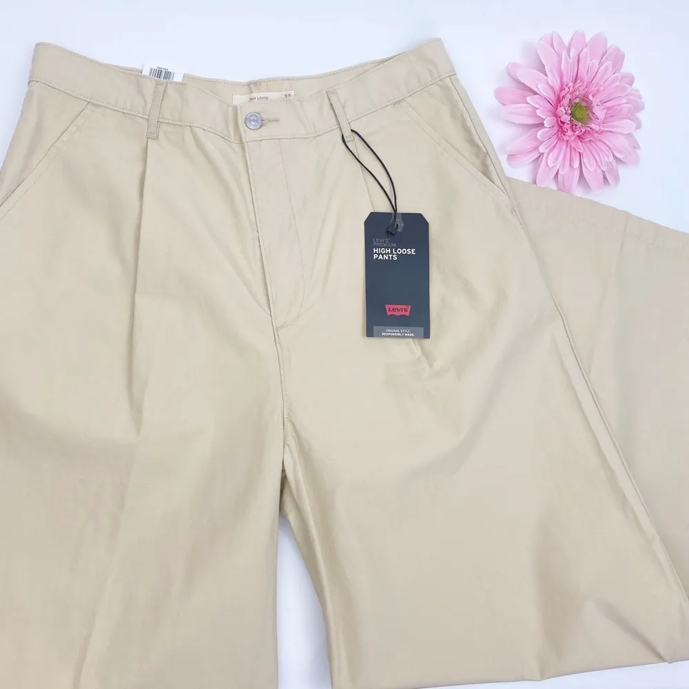 Levi's Premium Pleated High Loose Pants: Crisp Twill Semolina - Khaki Tan Beige - Image 6