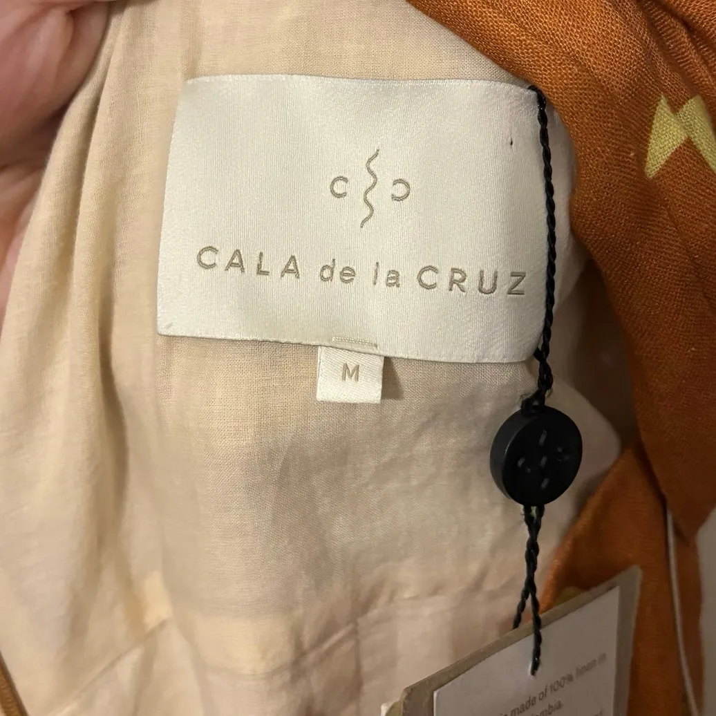 Anthropologie Cala De La Cruz NWT 100%Linen Orange Simone Maxi Dress Size Medium - Image 4