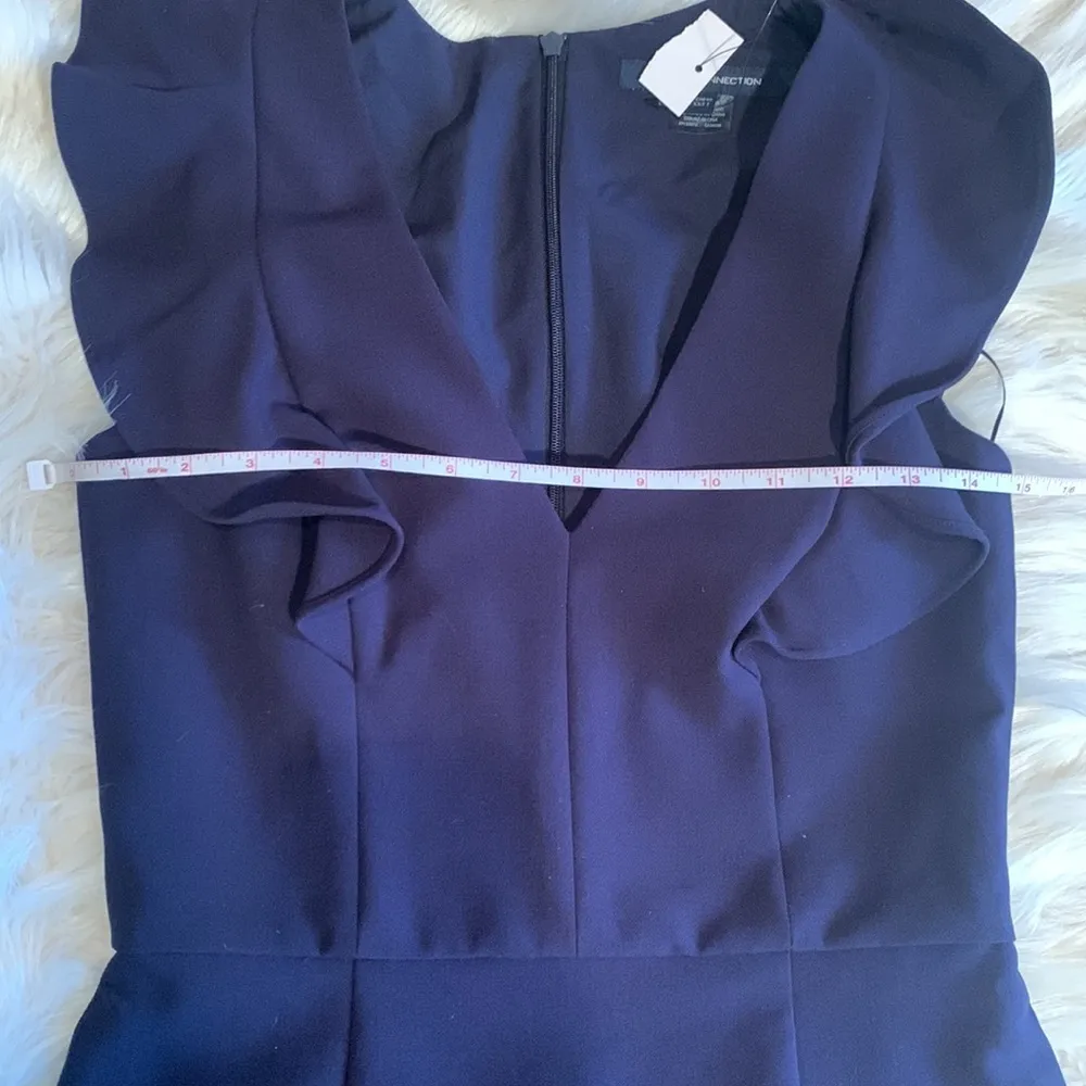 French Connection Summer Whisper Ruffle V Neck Dress in Duchess (Navy) Blue Sz 2 - Image 5