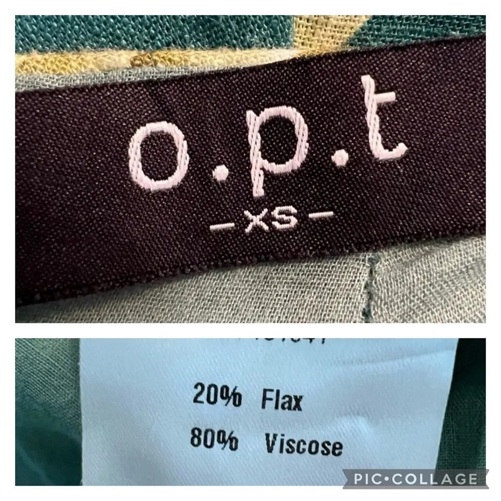 O.P.T. Callista Dress Maxi Floral Palm Off the Shoulder Linen Blend XS Party Mod Green - Image 16