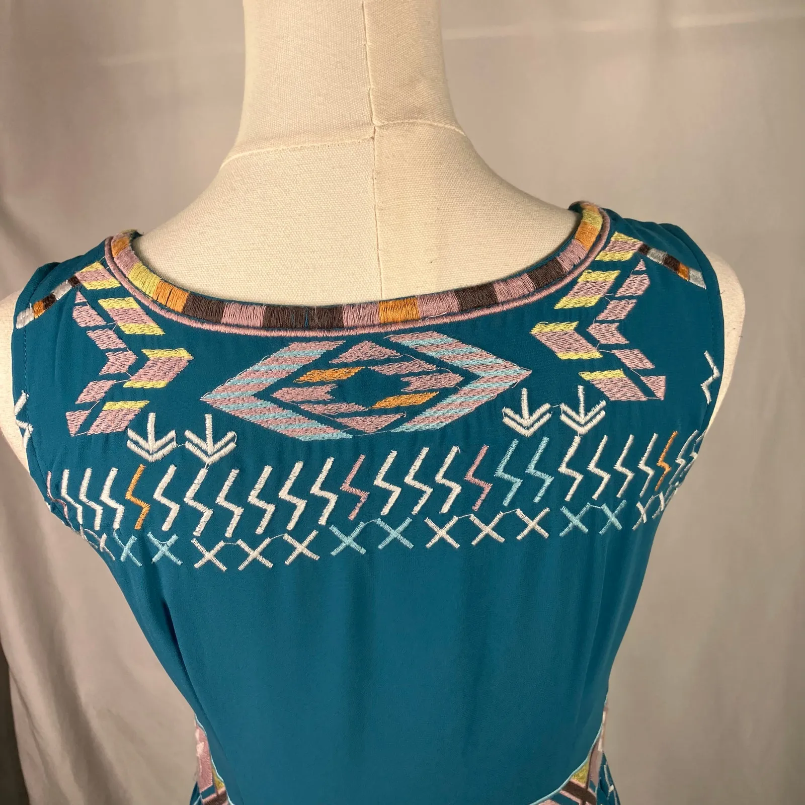 Sundance Teal Blue Embroidered Sleeveless Boho Midi Dress Women's‎ Size 2 - Image 10