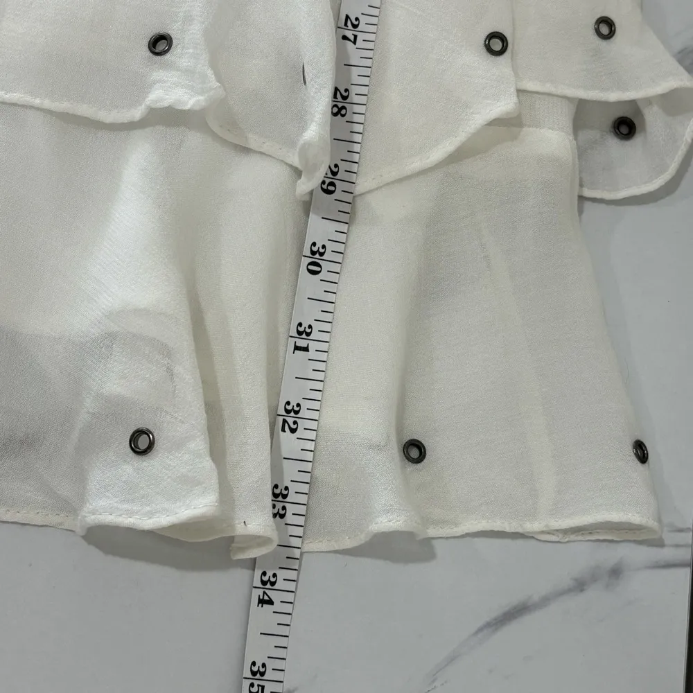 Zara Trafaluc Ivory One Shoulder Tiered Asymmetrical Metal Embellishment Dress S - Image 11