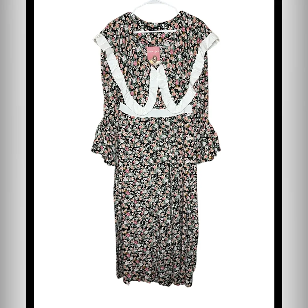 NEW Sister Jane Niece Oversized Ruffled Collar Floral Pleated Midi Dress Size S - Image 3